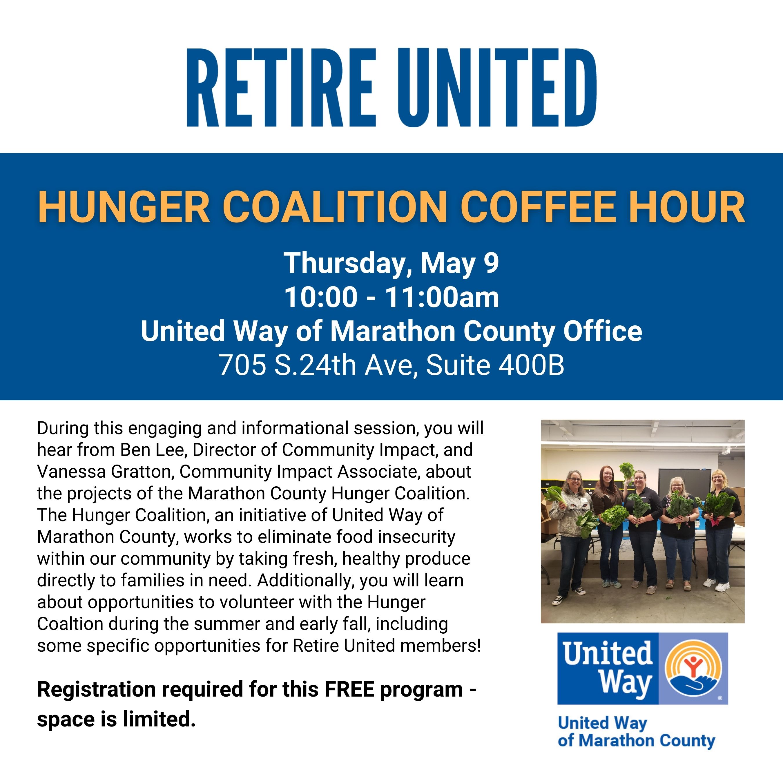 Retire United Hunger Coalition Coffee Hour United Way of Marathon